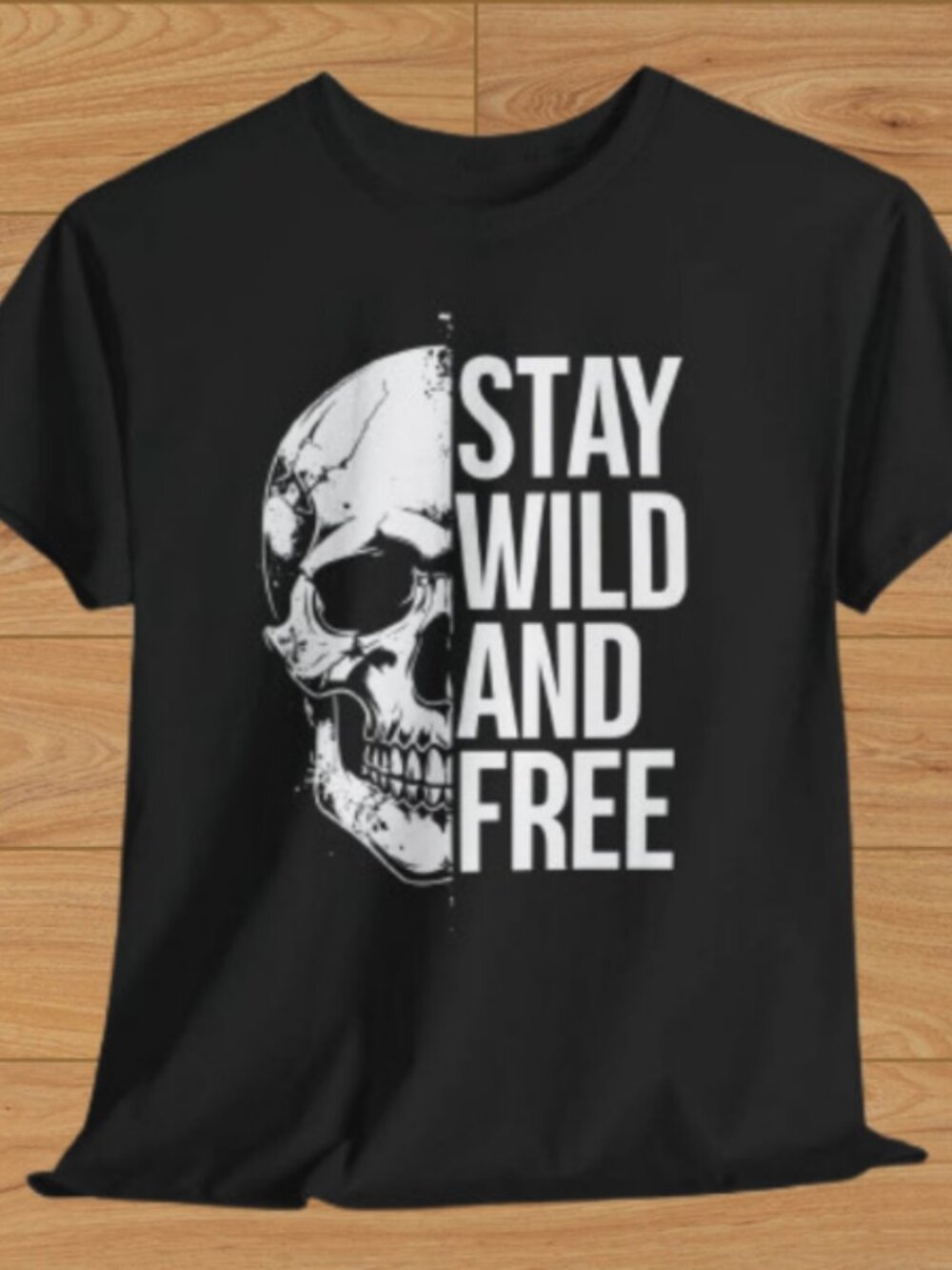 Stay Wild Biker T-Shirt: Skull Graphic Heavy Cotton